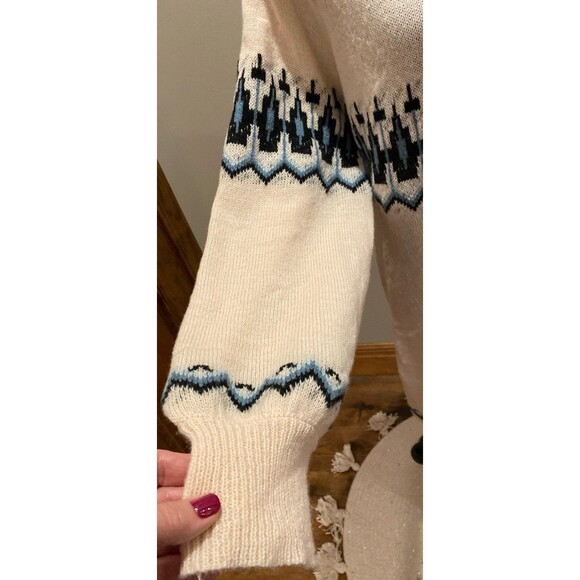 Sweater Dress Size XL Cream Blue Fair Isle Design Loose Knit Lightweight Stylish - Picture 4 of 12